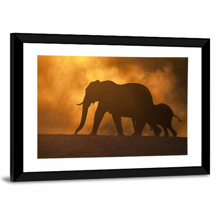 African Elephant Silhouette at Dusk Wall Art as a framed print