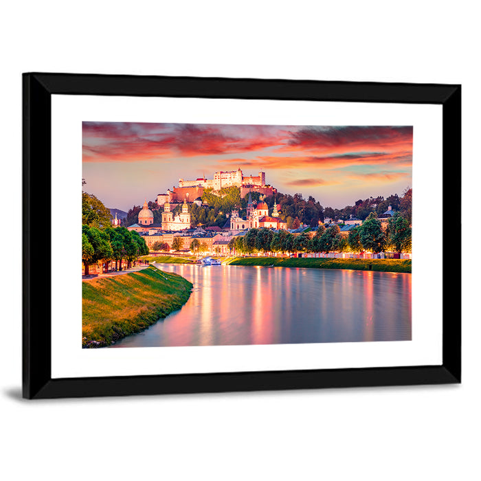 Hohensalzburg Fortress at Sunset Wall Art as a framed print