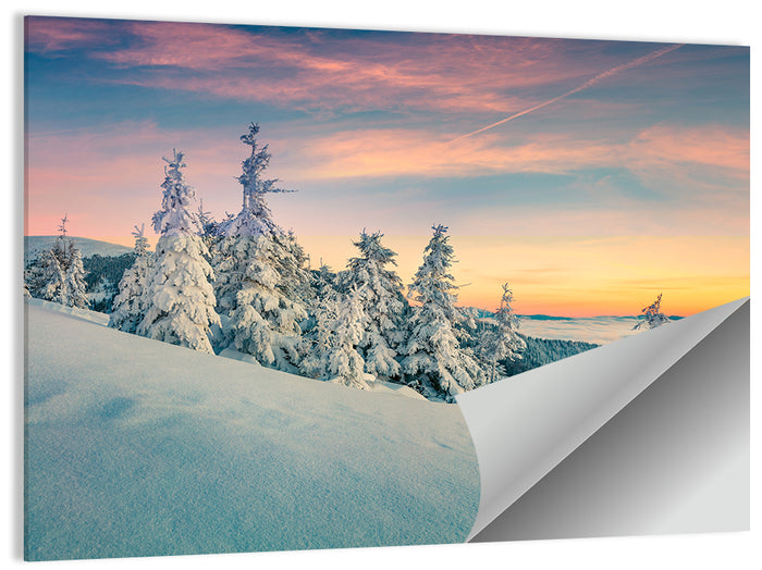 Snowy Carpathian Sunset Wall Art as a poster print
