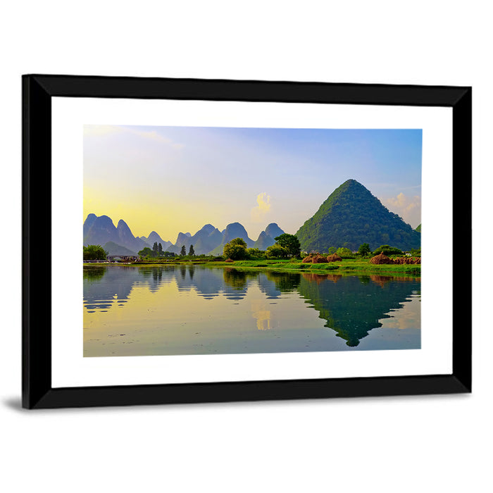 Yangshuo Reflection on Li River Wall Art as a framed print