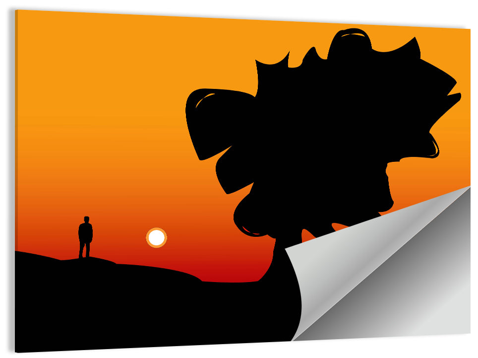 Solitary Sunset Silhouette Wall Art