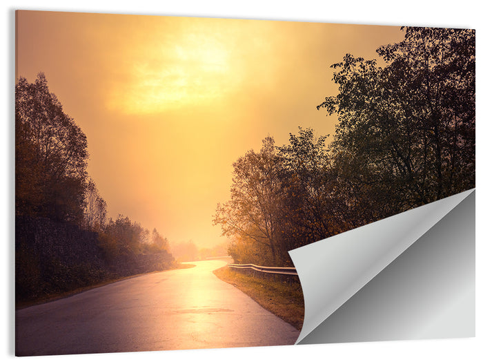 Windy Misty Forest Road Wall Art as a poster print