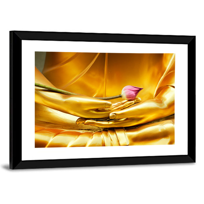 Buddha Hands with Lotus Wall Art as a framed print