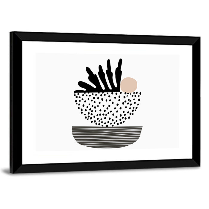 Palm Leaf with Stacked Bowls Wall Art as a framed print