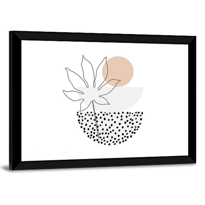 Palm Leaf with Peach Circle Illustration Wall Art as a framed print