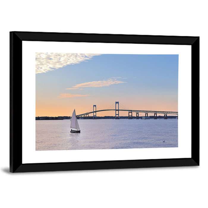 Newport Bridge at Sunset Wall Art as a framed print