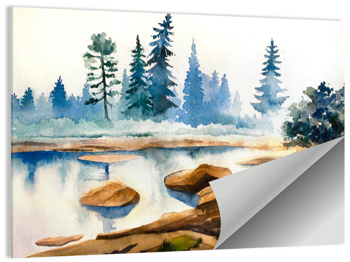 Misty Pine Stream Wall Art as a poster print