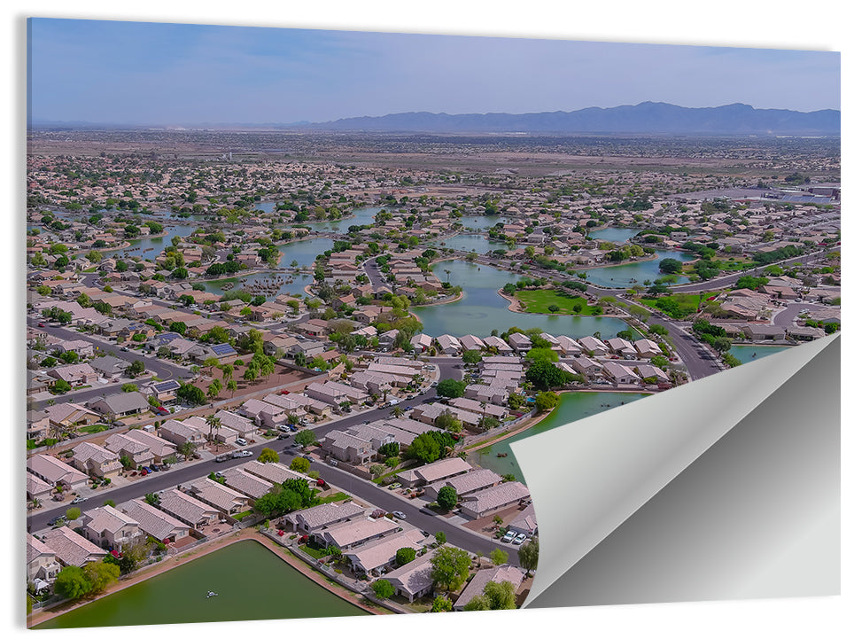 Aerial Desert Suburb with Lakes Wall Art