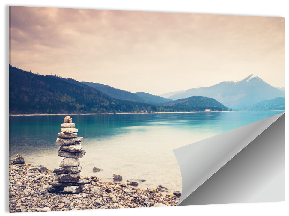 Stone Cairn by a Mountain Lake Wall Art