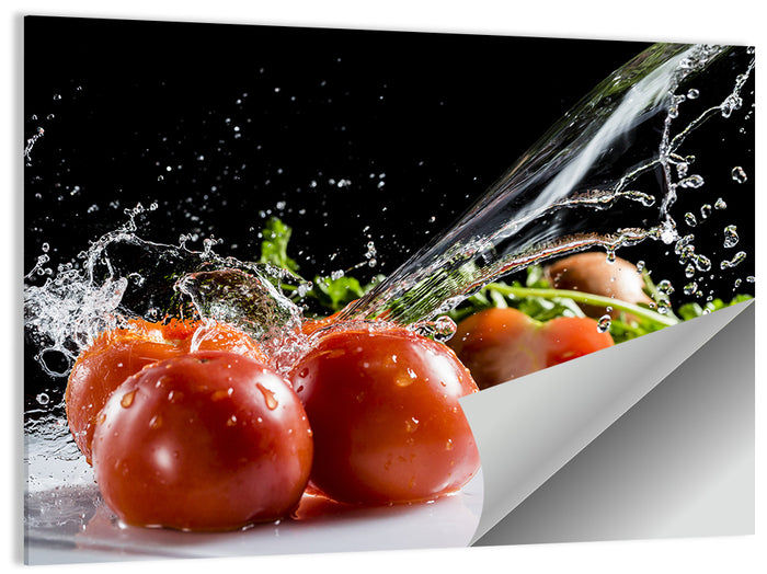 Tomatoes with Water Splash Wall Art as a poster print
