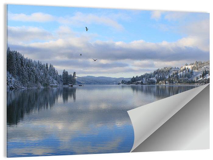 Coeur D Alene Winter Lake Reflection Wall Art as a poster print
