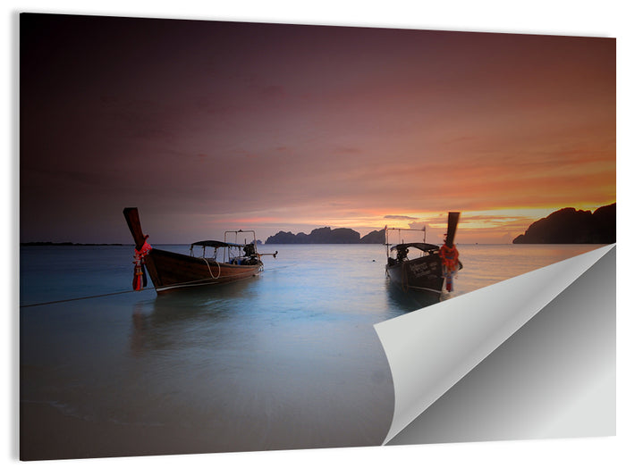 Phi Phi Longtail Boats at Golden Hour Wall Art as a poster print