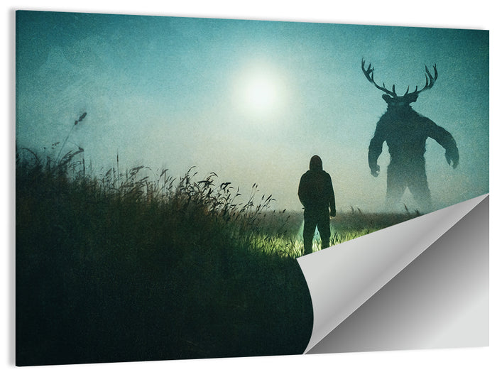 Antlered Shadow in Mist Wall Art as a poster print