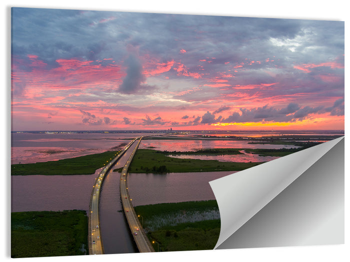 Mobile Bay Causeway at Dusk Wall Art as a poster print