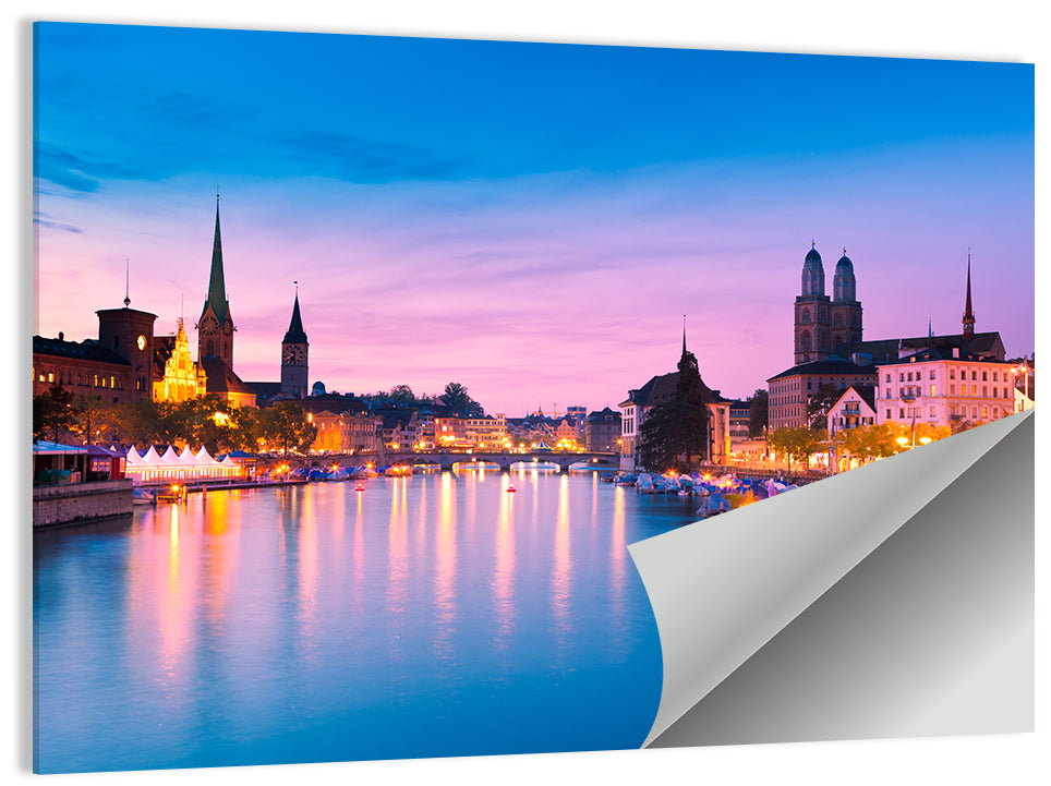 Zurich Blue Hour Over the Limmat Wall Art