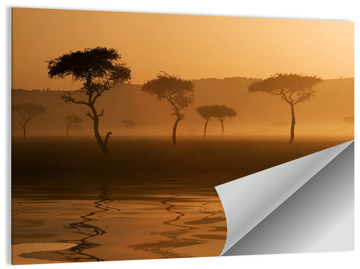 Savanna Sunset Acacia Silhouettes Wall Art as a poster print