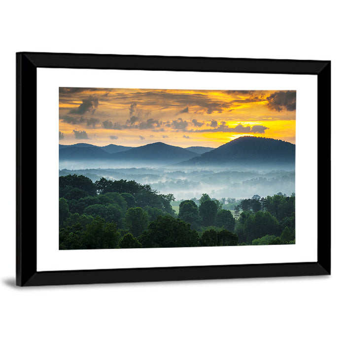 Blue Ridge Mountains Asheville Sunset Wall Art as a framed print