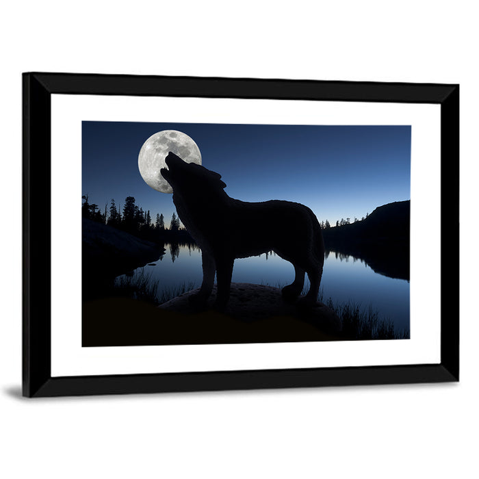 Howling Wolf at Full Moon Wall Art as a framed print