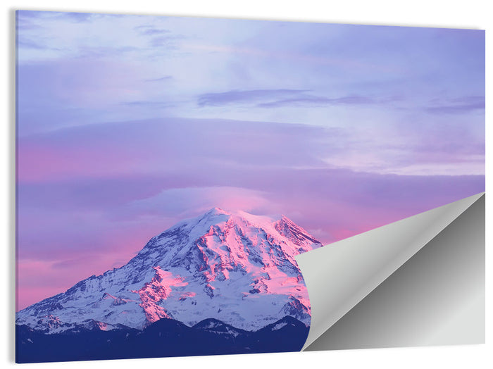 Mount Rainier Alpenglow with Lenticular Cloud Wall Art as a poster print