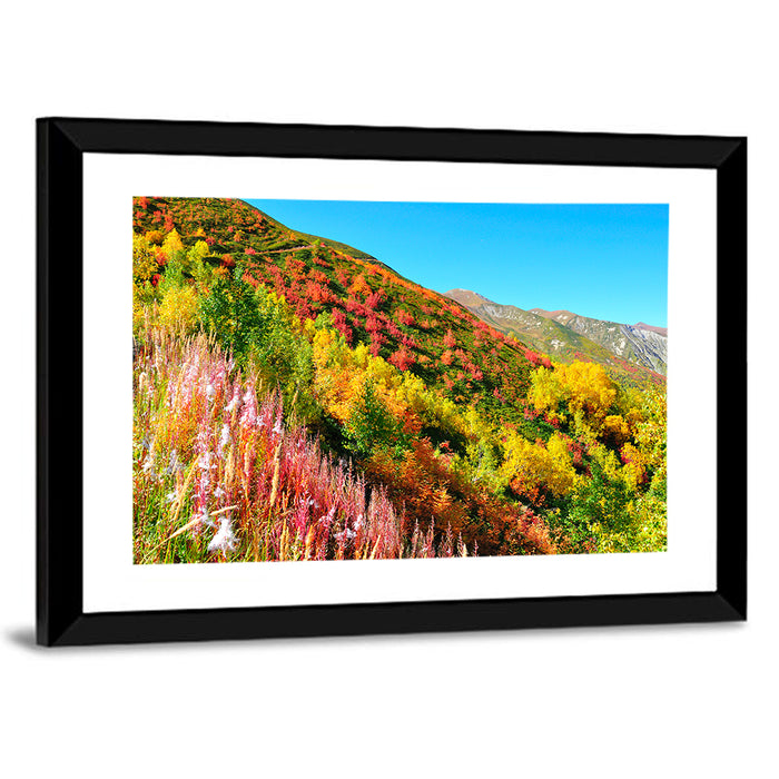 Svaneti Autumn Mountain Landscape Wall Art as a framed print