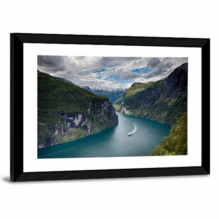 Geirangerfjord Boat Wake Wall Art as a framed print