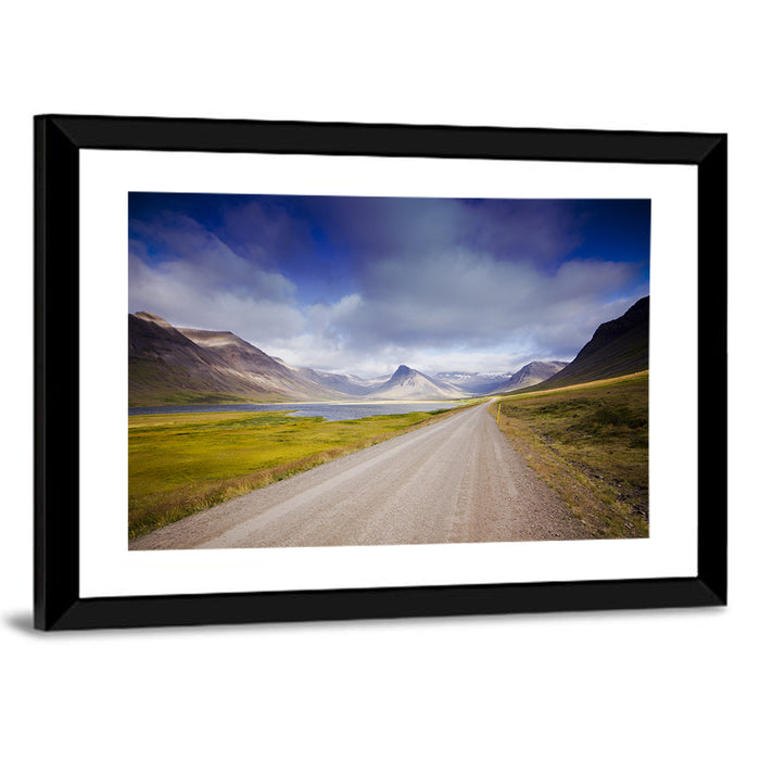 Iceland Gravel Road Landscape Wall Art as a framed print