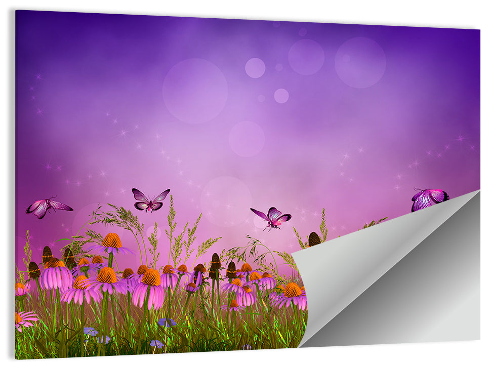 Purple Coneflower Butterfly Meadow Wall Art