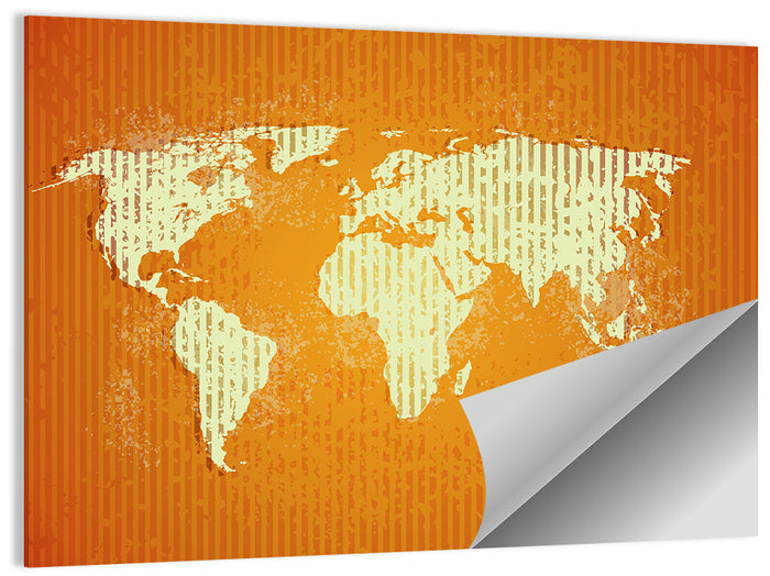 Vintage Orange World Map Wall Art as a poster print
