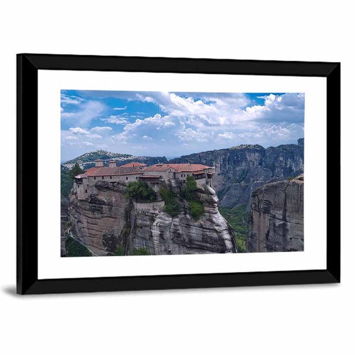 Meteora Cliffside Monastery Wall Art as a framed print