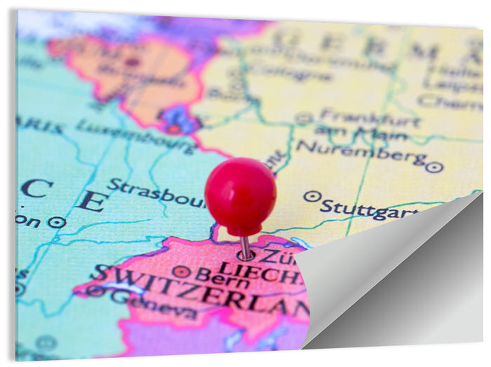 Zurich Map with Red Pin Wall Art as a poster print