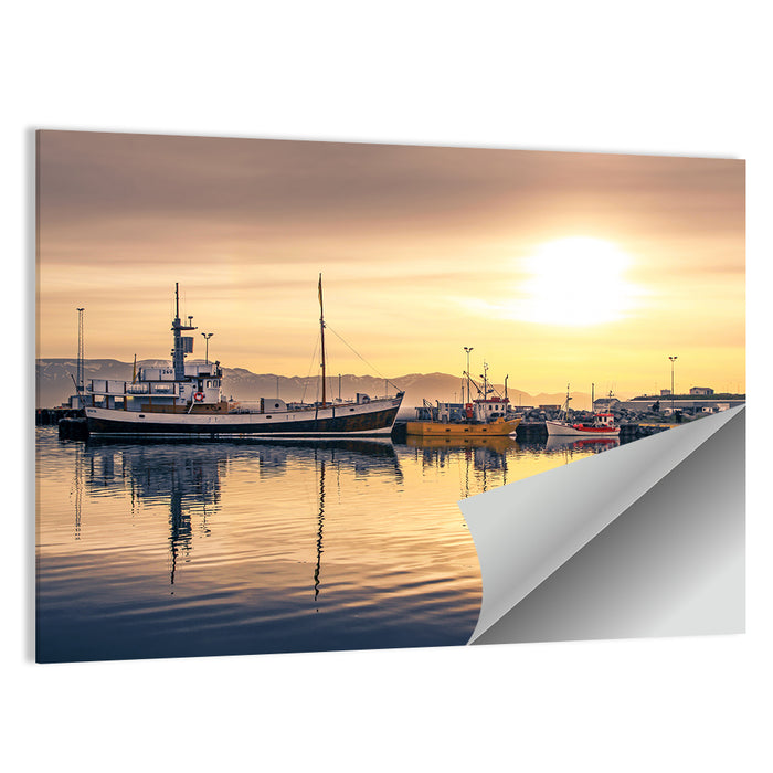 Husavik Harbor at Golden Hour Wall Art as a poster print
