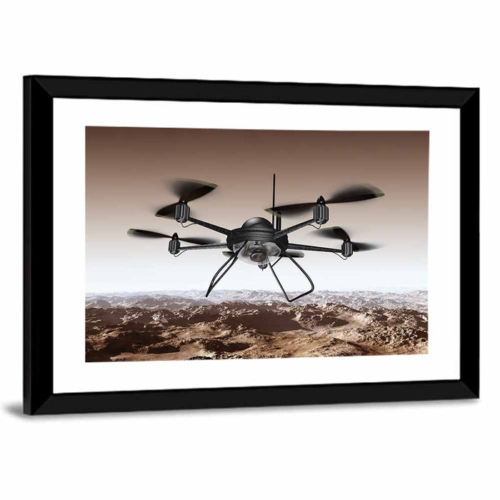 Spy Drone Over Arid Landscape Wall Art as a framed print