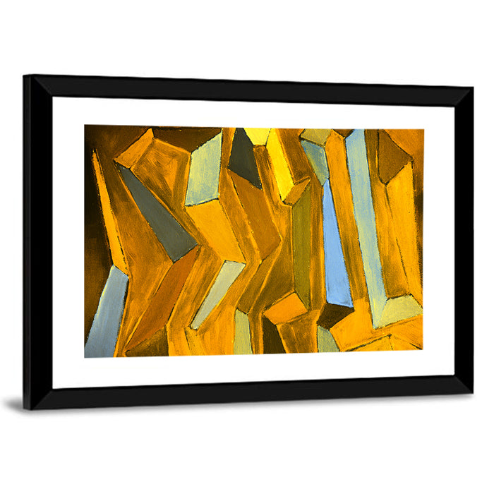 Golden Blocks Abstract Wall Art as a framed print
