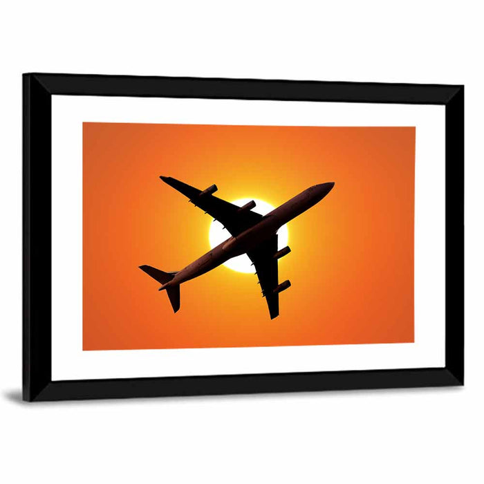 Sunrise Airplane Silhouette Wall Art as a framed print