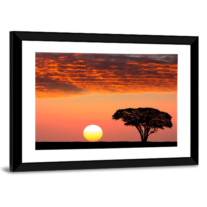 Serengeti Sunset Silhouette Wall Art as a framed print