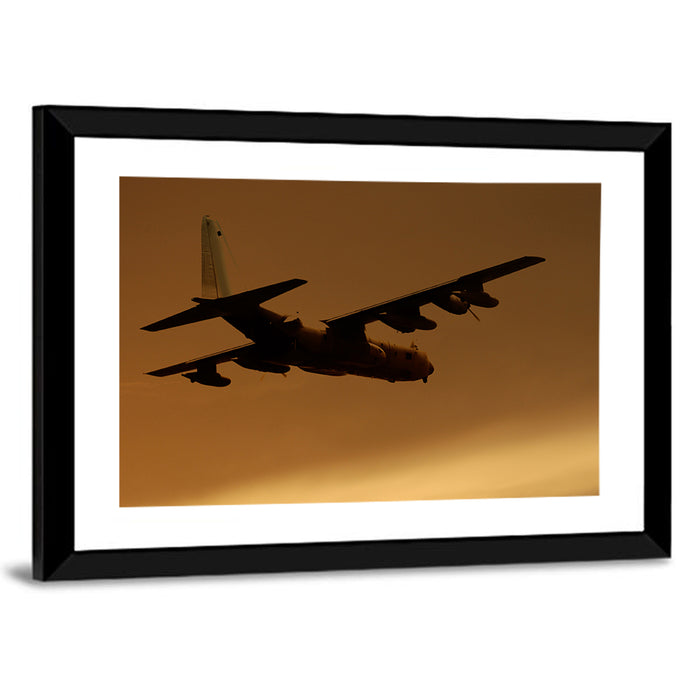Turboprop Military Transport Silhouette Wall Art as a framed print
