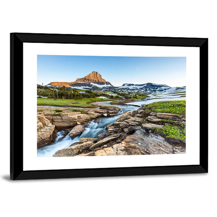 Logan Pass Golden Hour Wall Art as a framed print