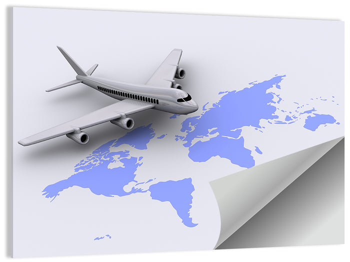 Airplane Over World Map Wall Art as a poster print