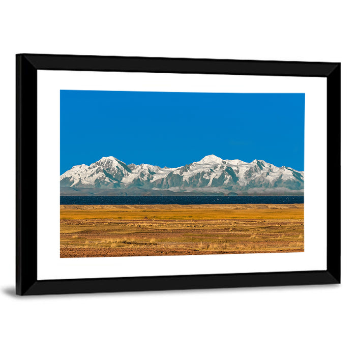 Snow-capped Peaks Over Lake Titicaca Wall Art as a framed print