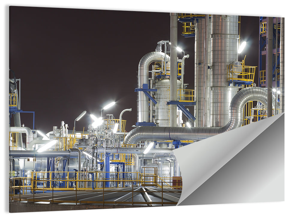 Night Refinery Pipes and Towers Wall Art