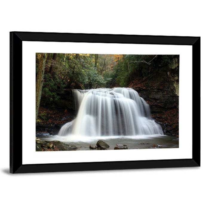 Holly River Autumn Waterfall Wall Art as a framed print