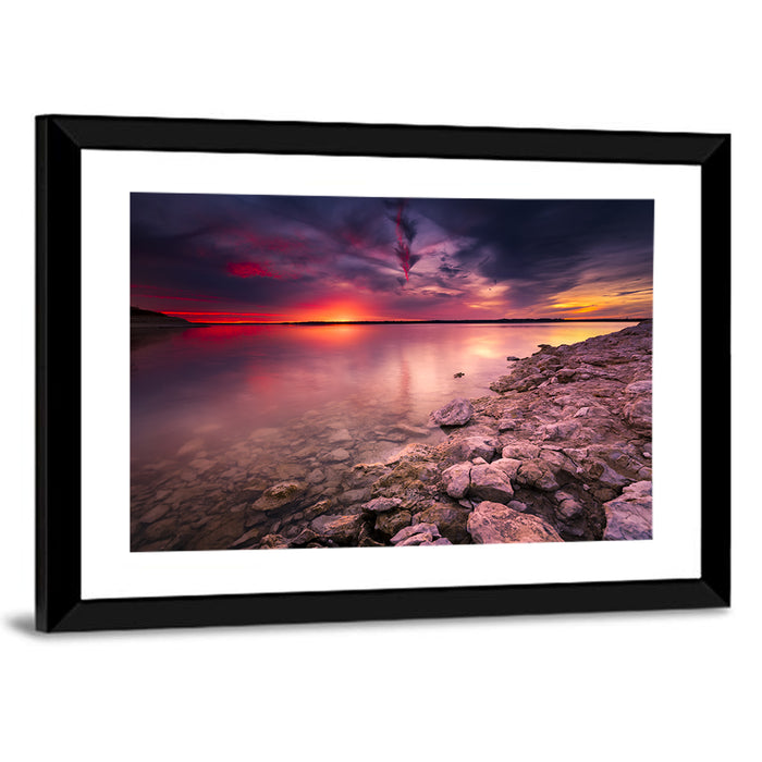 Benbrook Lake Sunset Reflection Wall Art as a framed print