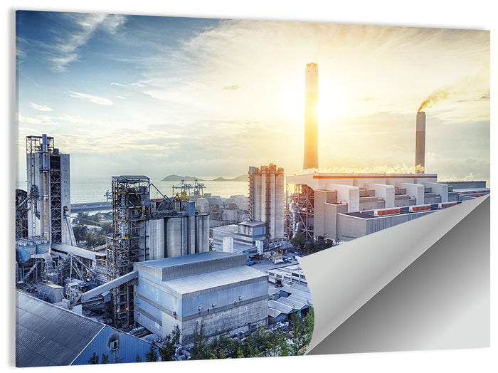 Coastal Power Plant at Sunrise Wall Art as a poster print