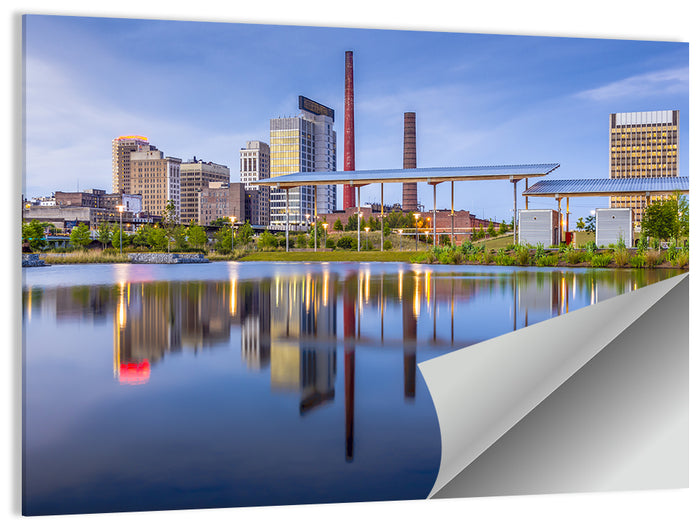 Birmingham Skyline Reflection at Twilight Wall Art as a poster print