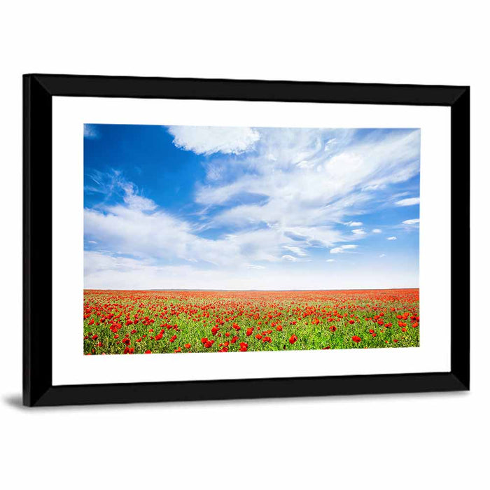 Red Poppy Field Wall Art as a framed print