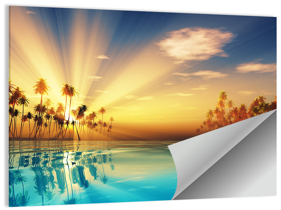 Turquoise Sunset Over Palm Island Wall Art
