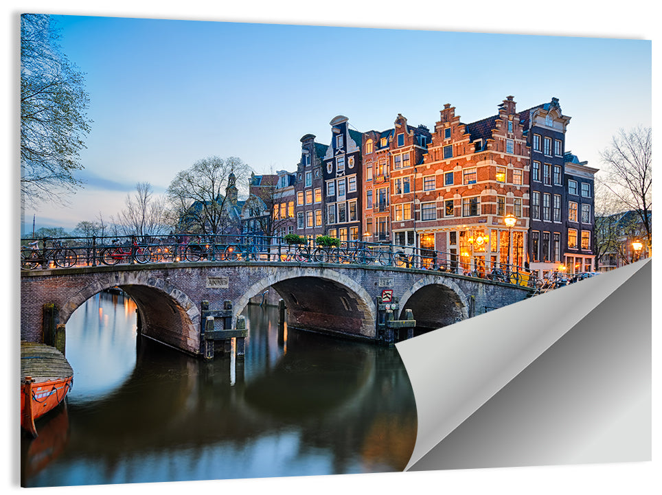 Brouwersgracht Canal Bridge at Dusk Wall Art