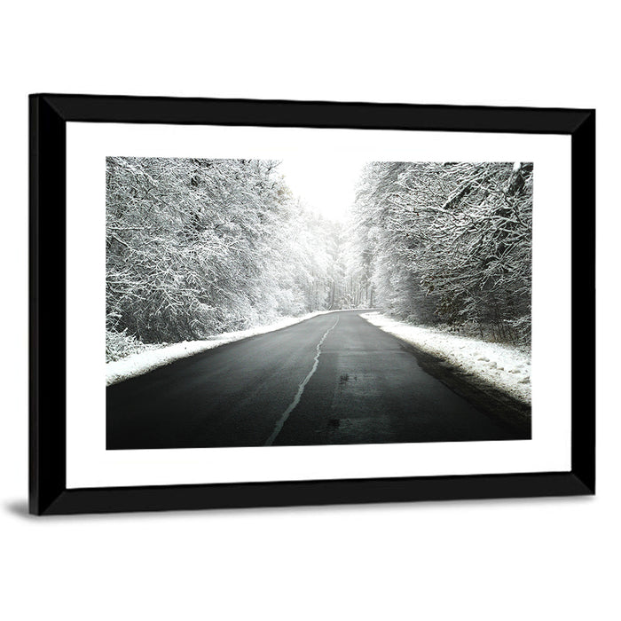 Glowing Winter Road Wall Art as a framed print
