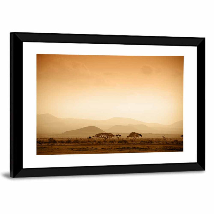 Hazy Savannah at Dawn Wall Art as a framed print