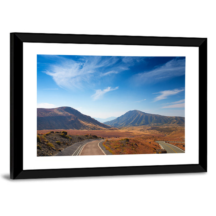 Mount Aso Winding Road Wall Art as a framed print